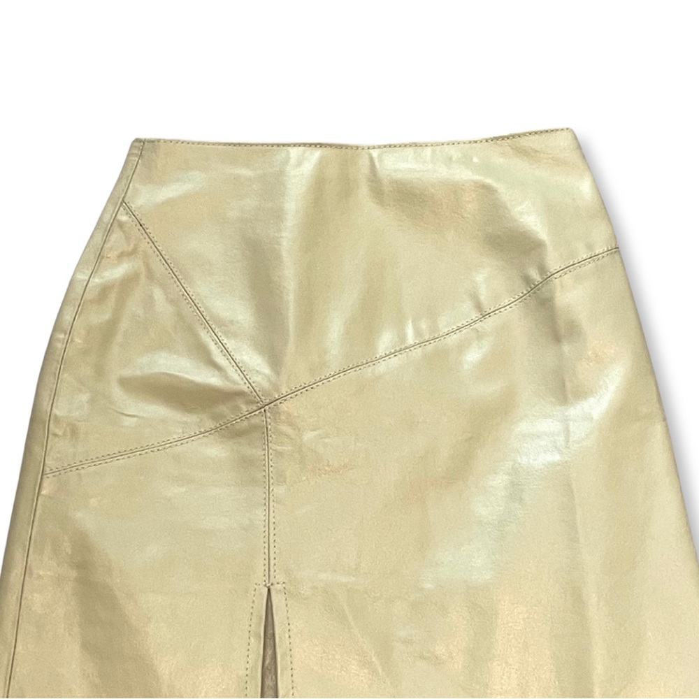 SOLD Vintage Vera Pelle Cuoieria Italian Butter Yellow 100% Leather Mini Skirt - Picture 2 of 12